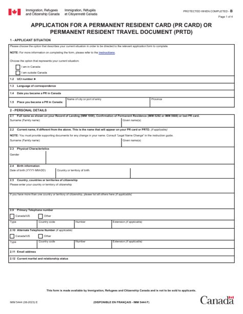 Form Imm5444 Download Fillable Pdf Application For A Permanent Resident