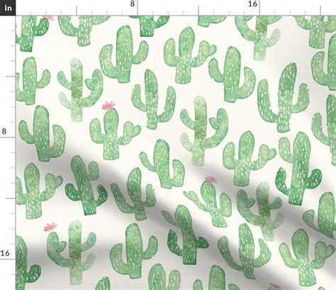 Watercolor Cactus Fabric Cactus Print Large By Etsy