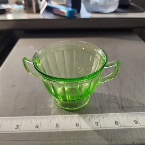 HAZEL ATLAS COLONIAL Block Green Depression Glass Open Sugar Bowl