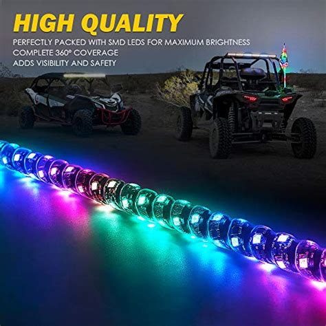 Xprite 3ft Spiral Rgb Led Whip Lights 360° Waterproof Dancing Whip