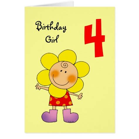 4 Year Old Birthday Girl Card Zazzle