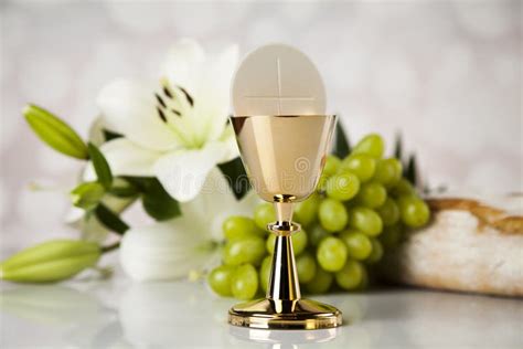 Holy Communion Bread Wine For Christianity Religion Stock Image