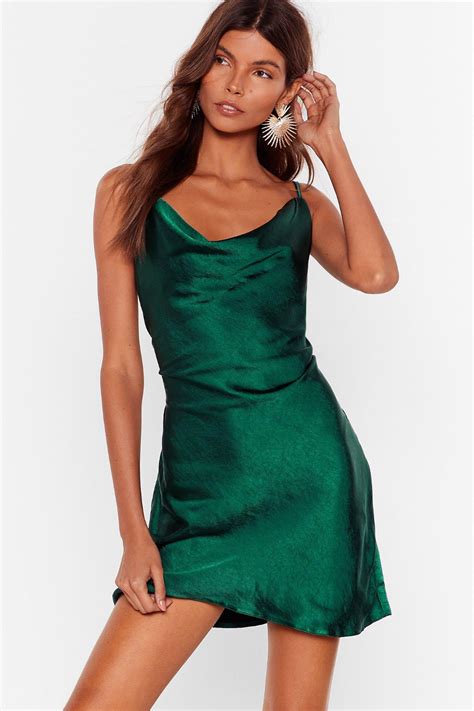 Cowl Neck Satin Mini Dress Green Satin Dress Silk Dress Short Short