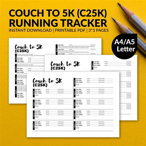 Couch To 5k Tracker C25k Running Log Fitness Tracker Etsy Couch To