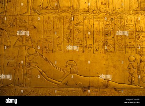 Hieroglyphics On Tutankhamuns Gold Tomb At The Egyptian Museum In