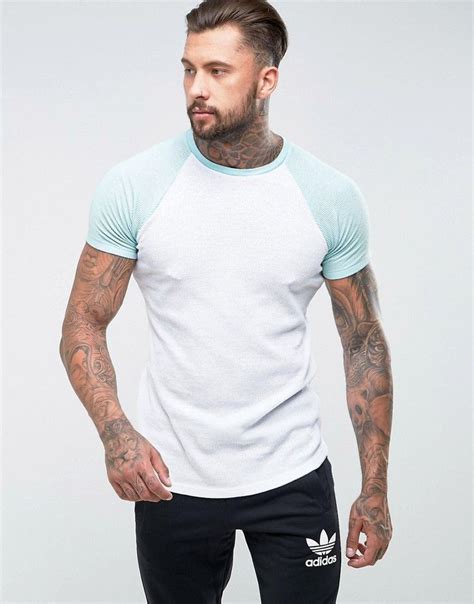 Asos Longline Muscle T Shirt With Curved Hem And Contrast Raglan Sleev