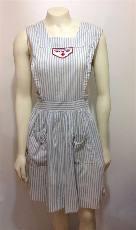 American Red Cross Candy Striper Blue And White Uniform Jumper 1960s