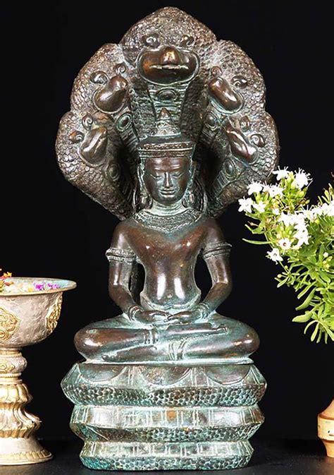 Sold Small Brass Meditating Naga Buddha Statue 12 82t29 Hindu Gods