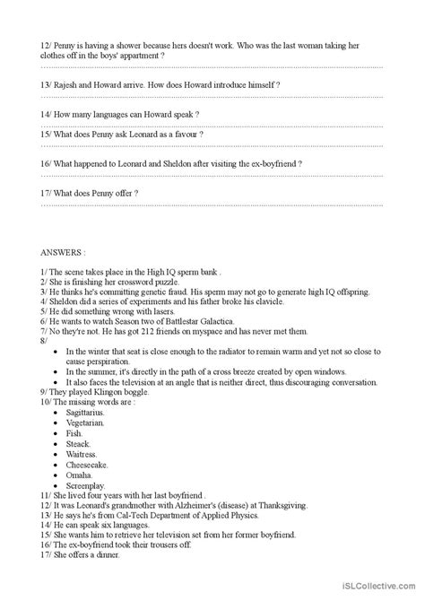 The Big Bang Theory Episode 1 Season English Esl Worksheets Pdf And Doc