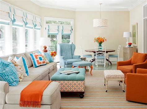 The upholstery and carpet's neutral colors also serve as a background to make the orange accent pieces pop. 53 Adorable Burnt Orange And Teal Living Room Ideas ...