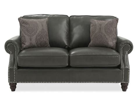 Nailhead Trimmed Leather Loveseat In Gray Mathis Brothers Furniture
