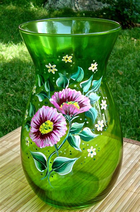 I Just Listed Hand Painted Green Vase With Flowers By Paint It Pretty