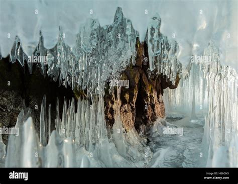 Ice Stalactites And Stalagmites In The Rock Stock Photo Alamy