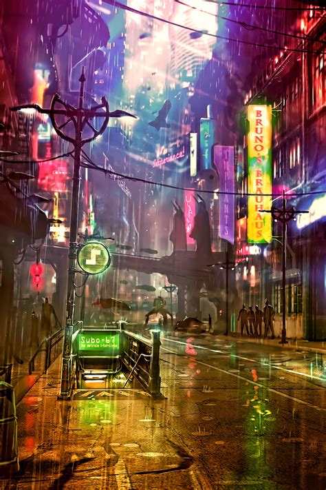 640x960 Futuristic City Cyberpunk Neon Street Digital Art