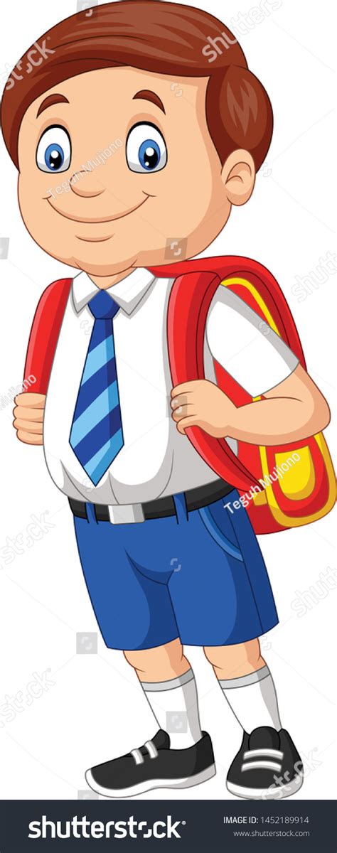 Cartoon School Boy Uniform Backpack Stock Vector Royalty Free