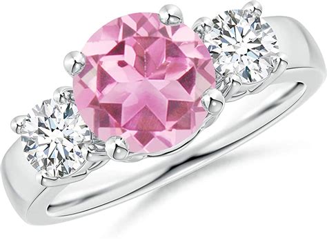 Classic Pink Tourmaline And Diamond Three Stone Ring In 14k White Gold