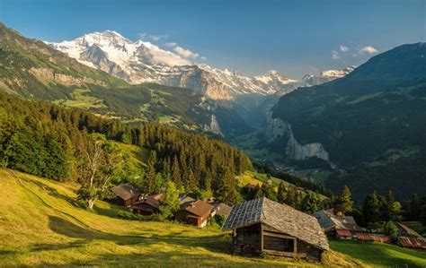 888584 4k Village Randa Switzerland Houses Mountains Forests
