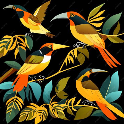 Premium Vector Watercolor Amazon Forest Birds Vector Set