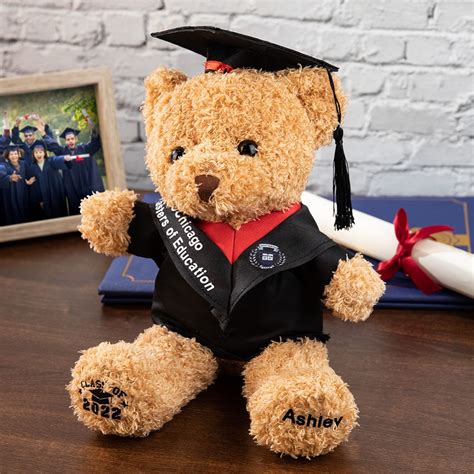 Custom Name Graduation Teddy Bear With School Badge Plush Teddy Bear