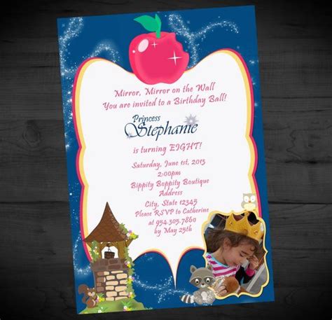 Snow White Inspired Birthday Invitation Picture Invite Princess