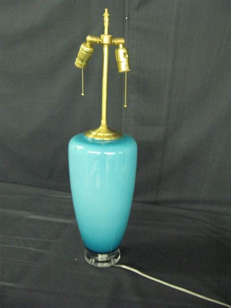 Pair Opaque Blue Light Turquoise Glass Vessels Table Lamps At 1stdibs