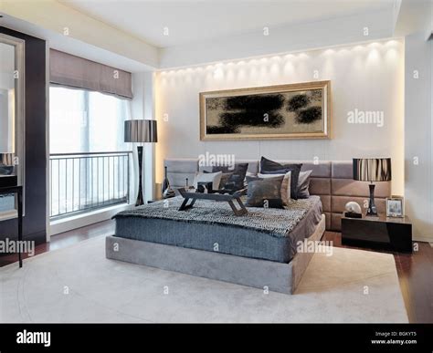 Gray Modern Bedroom Stock Photo Alamy