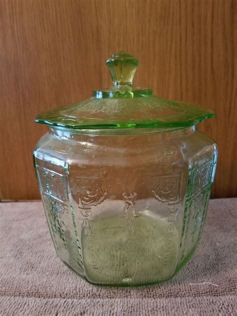 Green Depression Glass Anchor Hocking Princess Cookie Jar W Lid