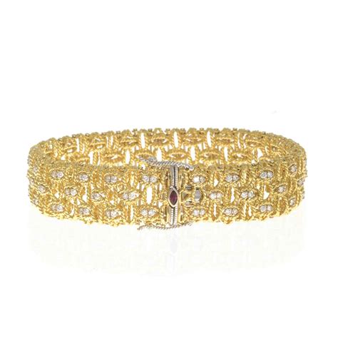 Roberto Coin 18k Two Tone Gold Diamond Statement Bracelet Luxury