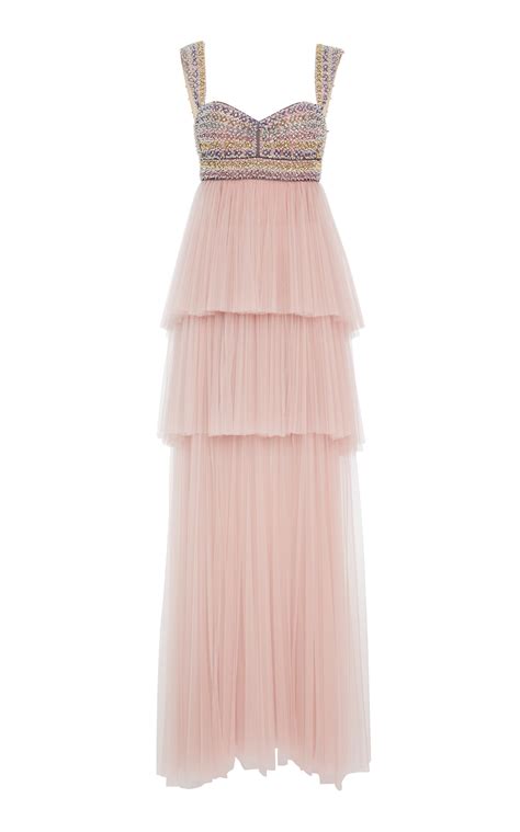 Embroidered Bodice Gown With Tiered Tulle Skirt By J Mendel For