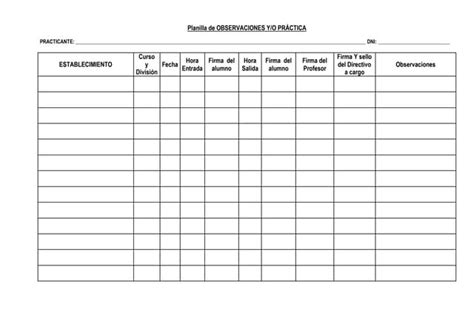 Planilla De Asistencia A Observaciones Y Practicas 1 Ppt