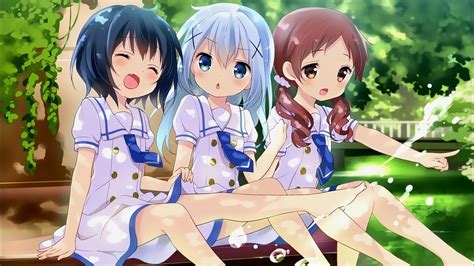 Gochuumon Wa Usagi Desu Ka Anime Girls Legs Barefoot Blue Eyes Anime Open Mouth Wallpaper