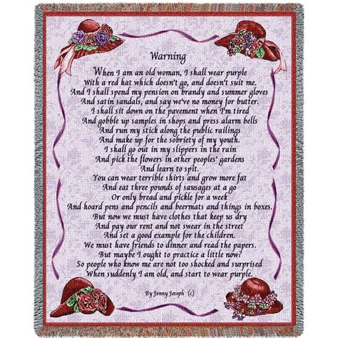Shall i part my hair behind? Red Hat Society Warning Poem Art Tapestry Throw | Red hat ...