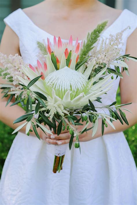 White And Pink Protea Bridal Bouquet