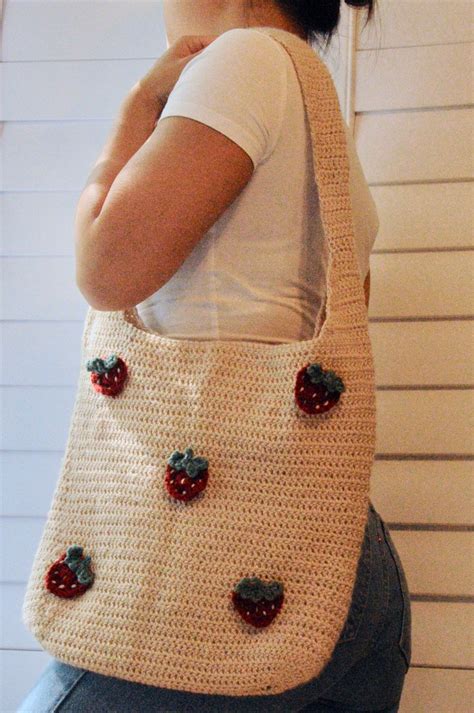 Crochet Strawberry Tote Bag Pattern Pdf Aesthetic Tote Bag Etsy Uk