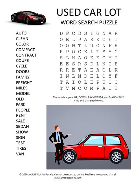 Used Car Lot Word Search Puzzle Puzzles To Play