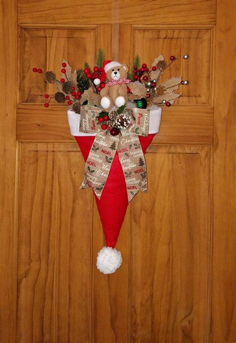 Christmas Holiday Upside Down Santa Hat Door Decor Wreath Etsy In