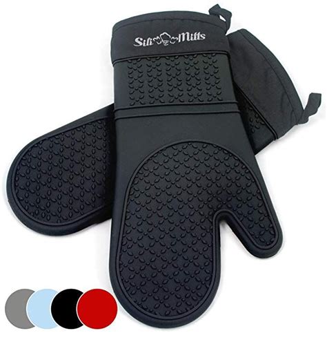 Black Silicone Oven Hot Mitts 1 Pair Of Extra Long Professional Heat