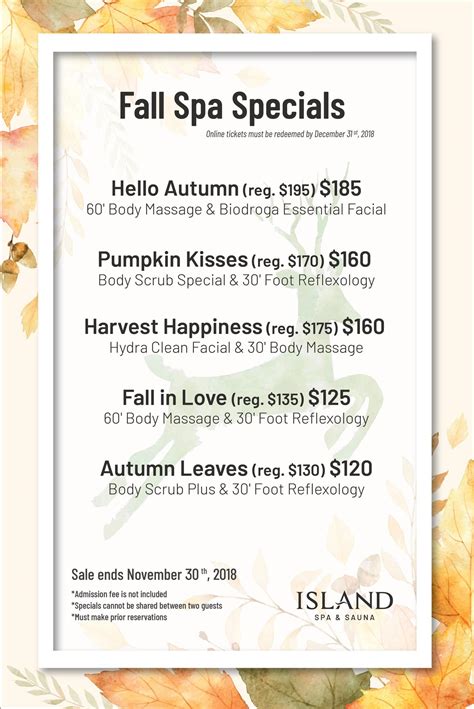 Fall Spa Specials Tickets In Edison Nj United States