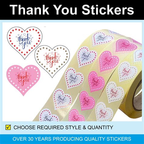 Heart Shaped Thank You Stickers 32 X 30mm Design 1 Price Stickers