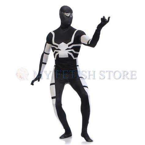 Full Body Black And White Spider Man Lycra Spandex Bodysuit Cosplay