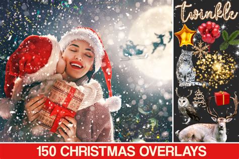 150 Christmas Overlays Photoshop Clipart Bundle Filtergrade