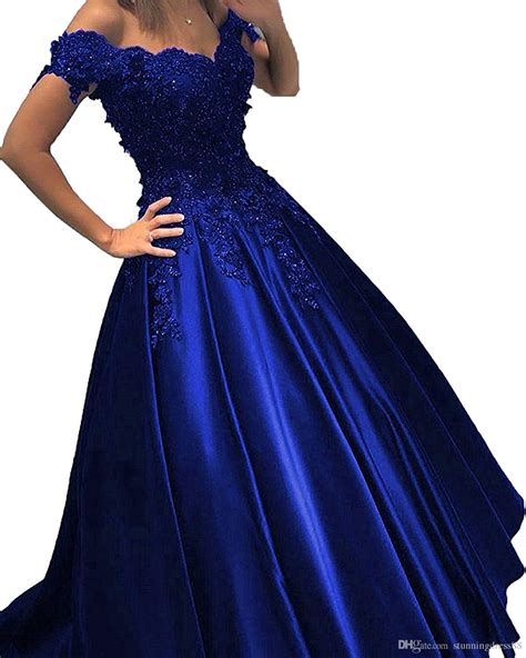 royal blue cheap prom dress ball gown off the shoulder lace 3d flowers beaded corset back satin