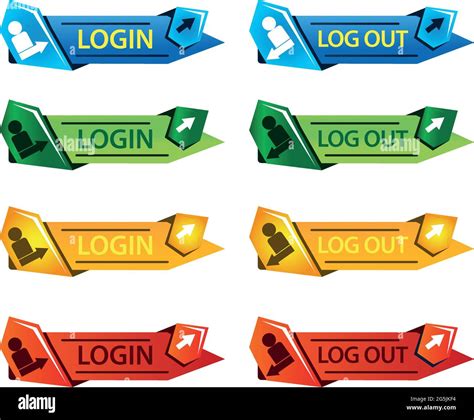 Login And Logout Text Button Set Stickers And Banner Stock Vector