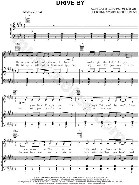 Please believe that when i leave. Train "Drive By" Sheet Music in C# Minor (transposable ...
