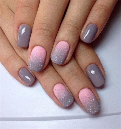 Pink And Grey Glitter Ombre Nail Polish Short Squoval Nails Nail Designs For Short Nails