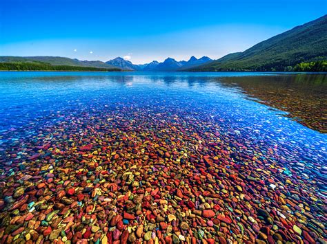Lake Mcdonald Colorful Rainbow Rocks Glacier National Park Montana Mt