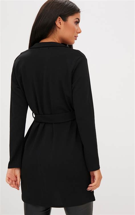 Black Longline Belted Blazer Prettylittlething