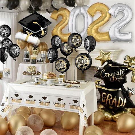 Deluxe Diy Black Silver And Gold Graduation Balloon Room Decorating Kit