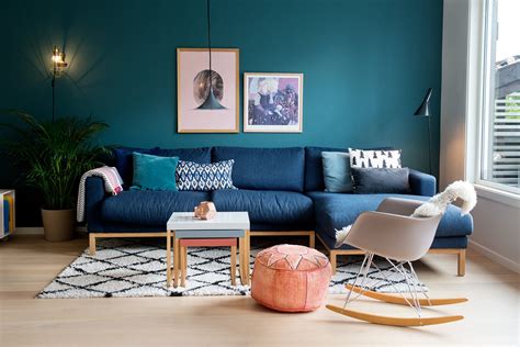 A Clean And Colorful Oslo Townhome Living Room Scandinavian Blue