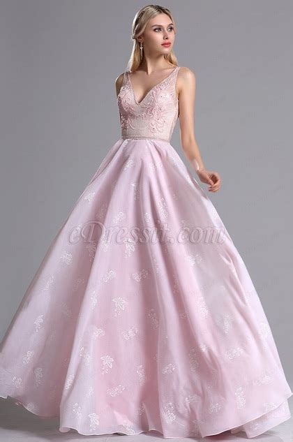 Edressit Pink V Neck Floral Embroidery Prom Evening Dress 00164601